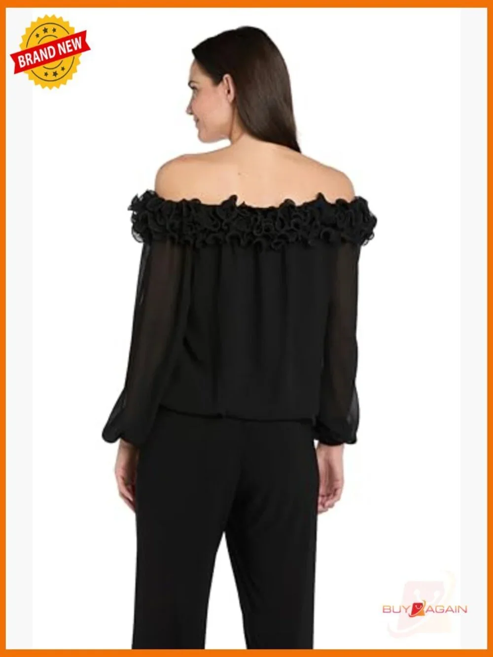 Chiffon Blouse with Cold Shoulder Long Sleeves Blouson Fit
